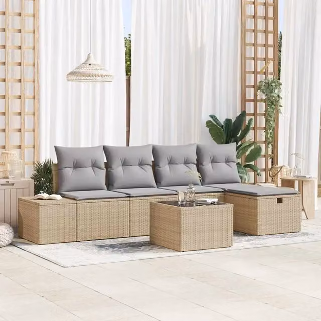 Set Divano da Giardino 6 pz Beige polyrattan 3359369