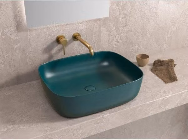 Lavabo rettangolare da appoggio verde senza foro JEY 49x39,5x15 cm