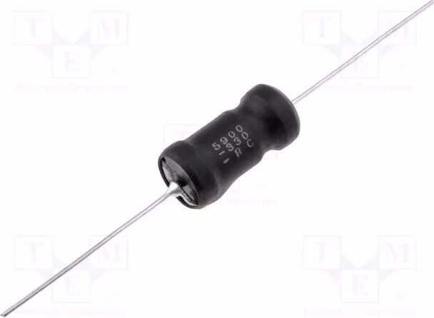 1 induttore: 7,3Ω, diametro 11,5x22,86mm, 250mA, montaggio a foro passante, tolleranza 10%, codice prodotto 5900-103-RC, induttanza 10mH