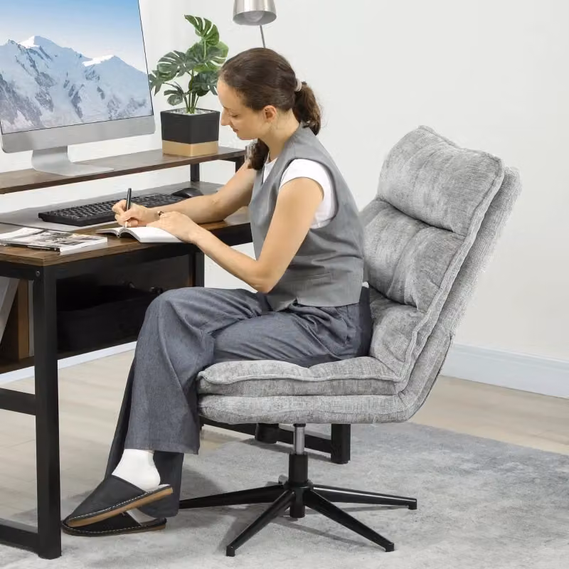 Sedia da ufficio girevole WISHDOR in tessuto grigio, senza braccioli, con base in metallo e altezza regolabile, L: 51 cm, P: 63,5 cm, H: 102 cm – 2