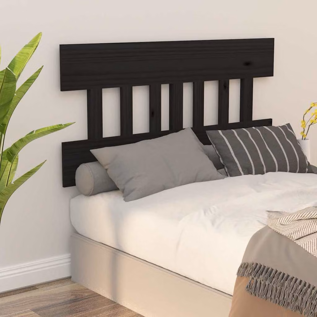 Testiera per letto vidaXL in legno massello di pino, colore nero, L 123,5 cm x P 3 cm x H 81 cm