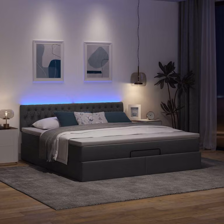 Maison Exclusive - Pouf Letto con Materasso e LED Grigio Scuro 180x200cm Tessuto