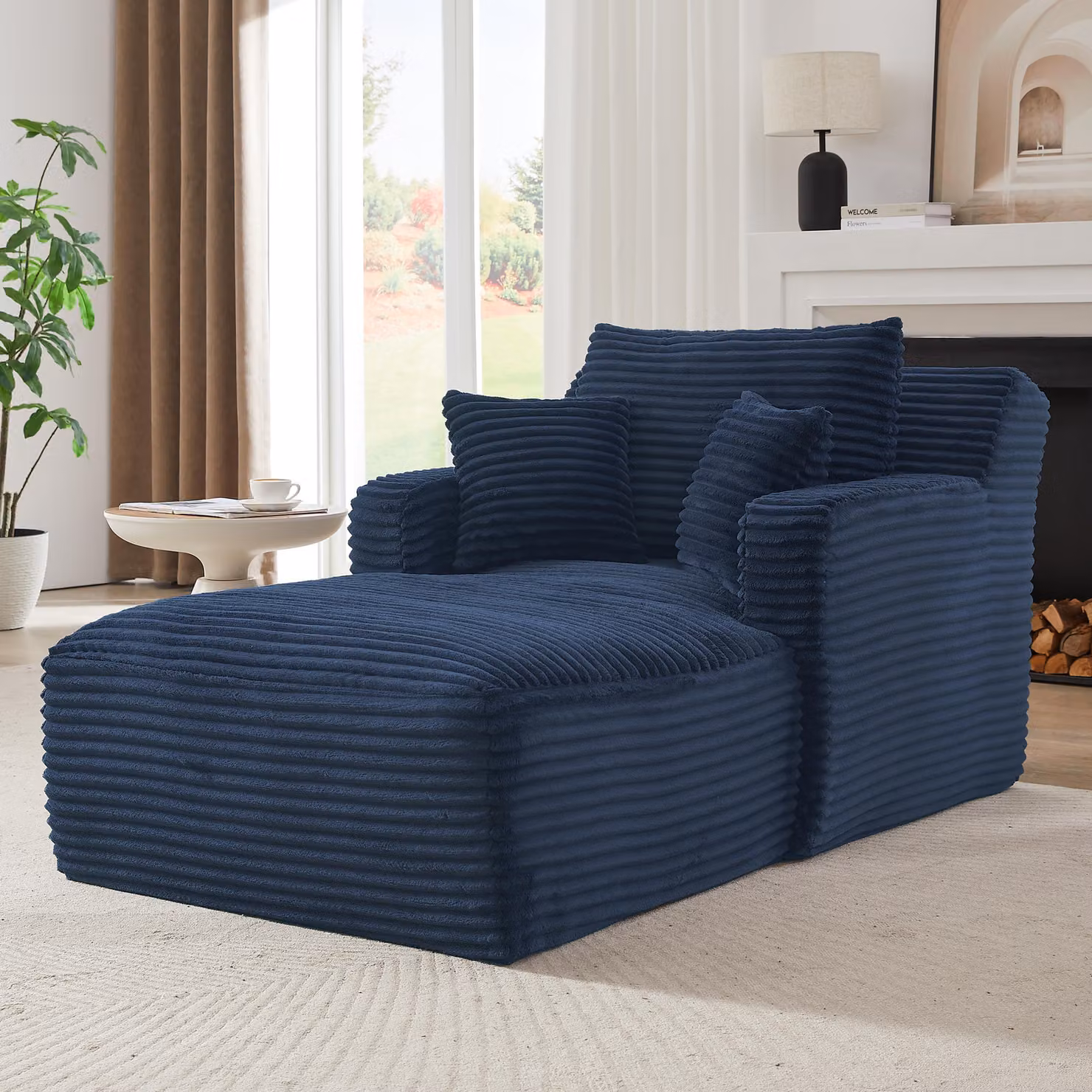 LVHOM Poltrona relax moderna in velluto a coste con cuscini, comodo divano a terra, poltrona reclinabile con portata fino a 150 kg, senza montaggio, 166x100x82 cm, blu