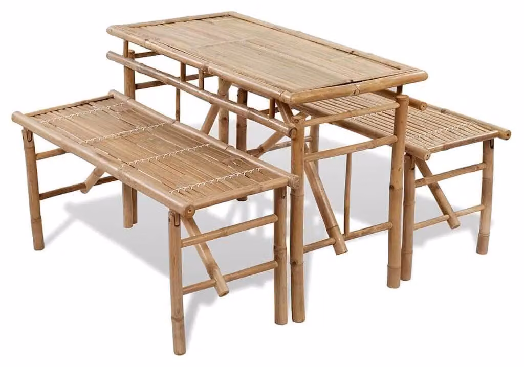 Set da giardino in bambù - 100 cm, con tavolo da birra e 2 panche - Resistente agli agenti atmosferici, pieghevole - Set tavolo da picnic - Ideale per balconi e terrazzi