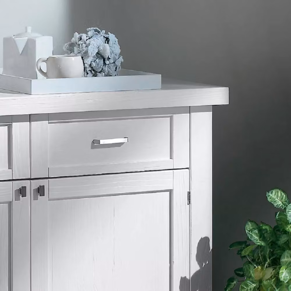 Madia credenza Mobili 2G in legno massello laccato bianco opaco con 2 ante, L: 120 cm, P: 45 cm, H: 83 cm – 3