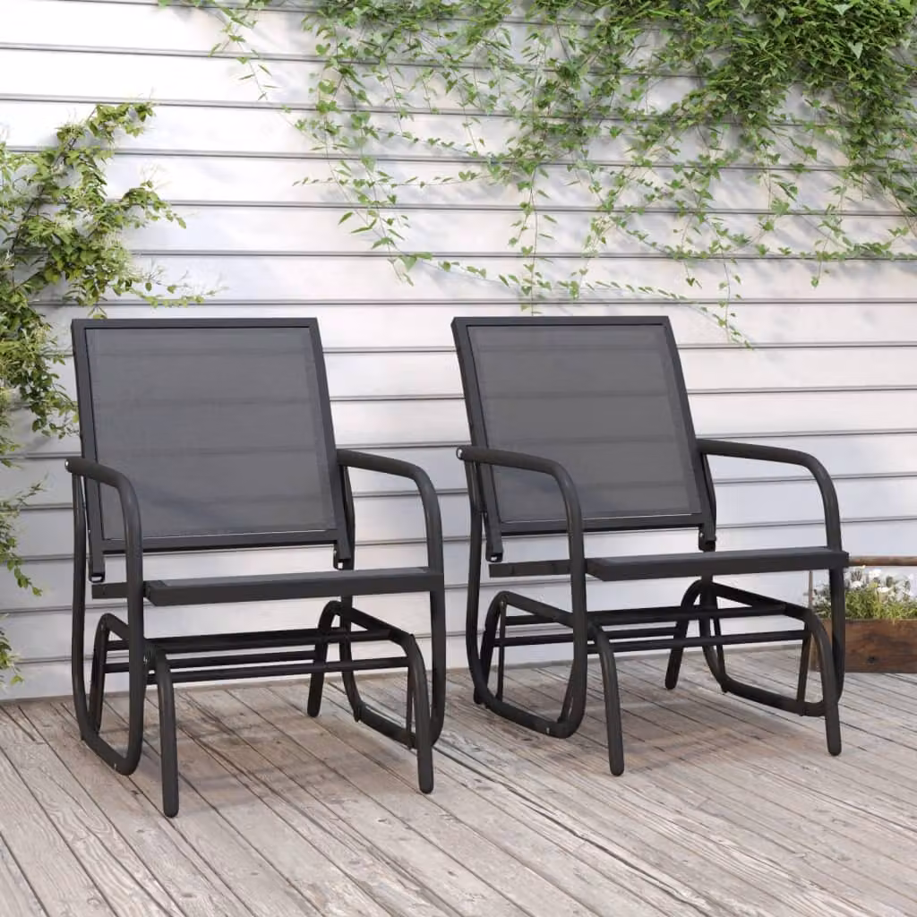Set di 2 sedie a dondolo da giardino vidaXL in acciaio e textilene nere L: 61 cm, P: 76 cm, H: 87 cm