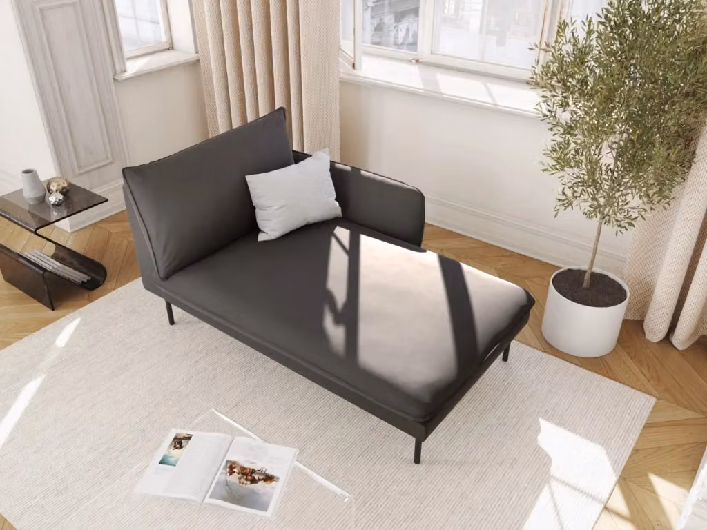 Chaise longue destra Vienna di Cosmopolitan Design in velluto grigio con struttura in metallo L/P/H: 130 x 95 x 95 cm – 2