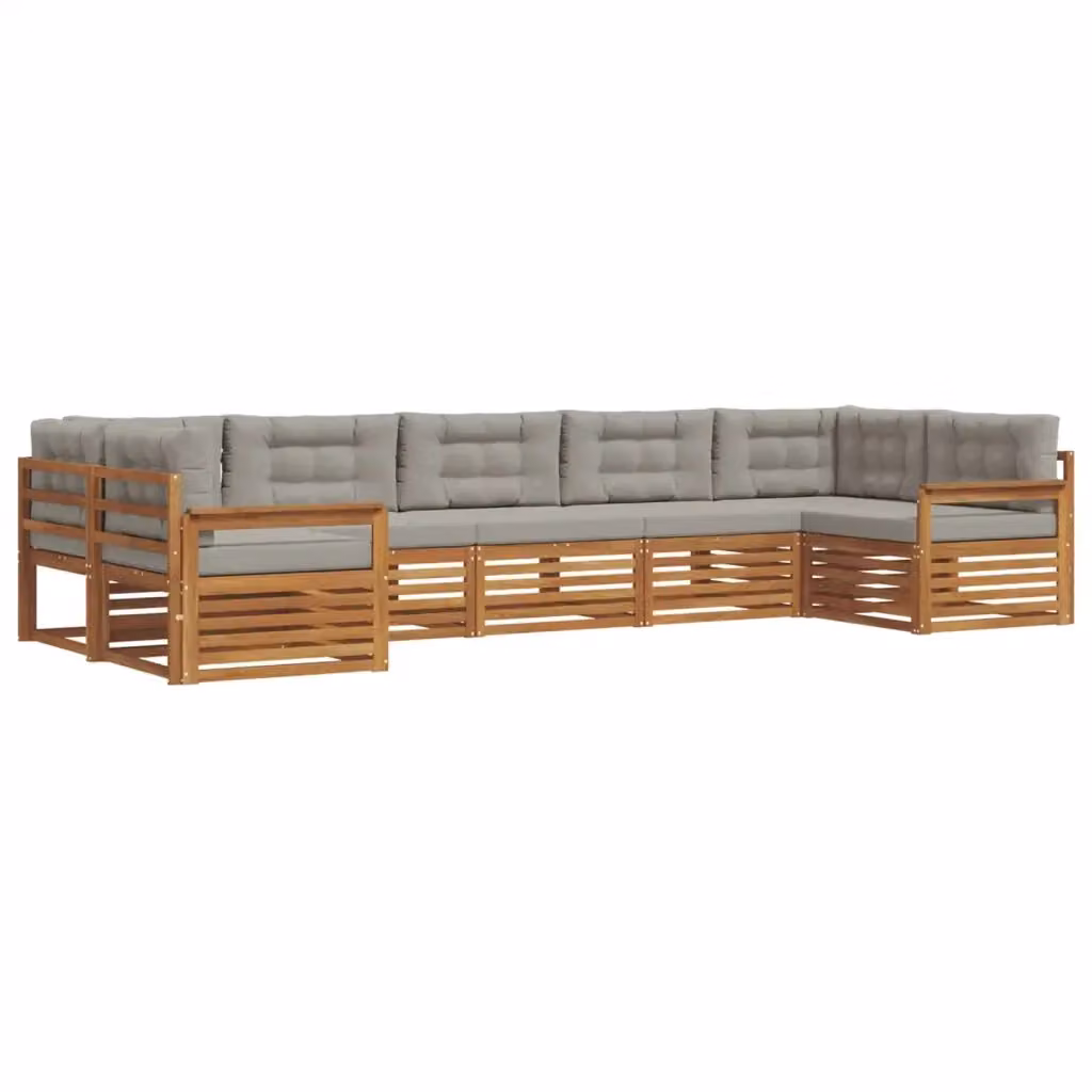 Set di divani da esterno a L con 7 posti vidaXL in legno di acacia e tessuto grigio – 2