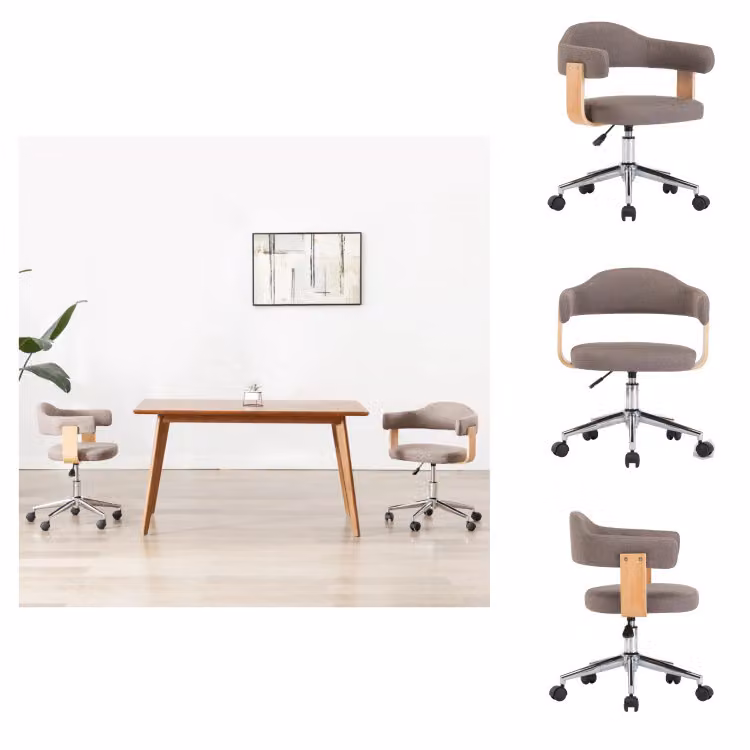 vidaXL Sedia da pranzo girevole in legno bentwood e tessuto taupe - Sedie da pranzo