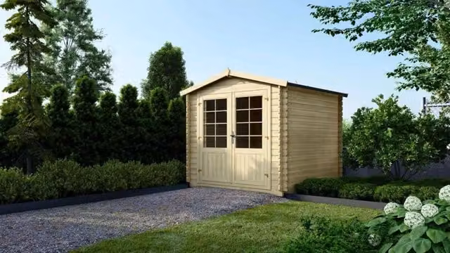 Casetta da giardino in legno ALTANKA modello DOM521 colore naturale con tetto a capanna e spessore 28 mm L/P: 2.5 x 2.5 m