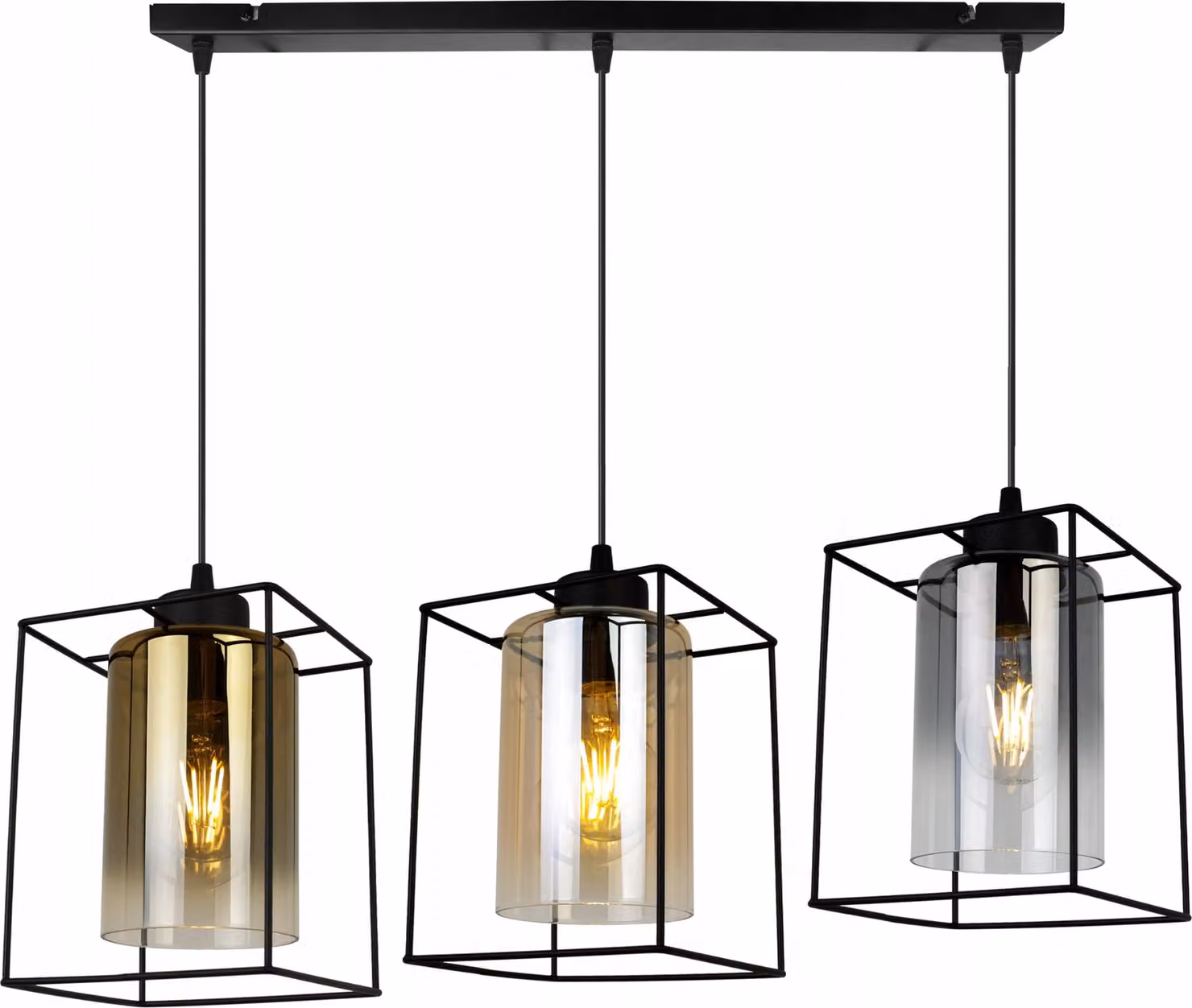 Hella Cage lampada a sospensione - Lampada da soffitto per soggiorno, camera da letto e sala da pranzo - Lampada a sospensione in metallo e vetro - E27 - Mix - 3 fiamme - Lungo