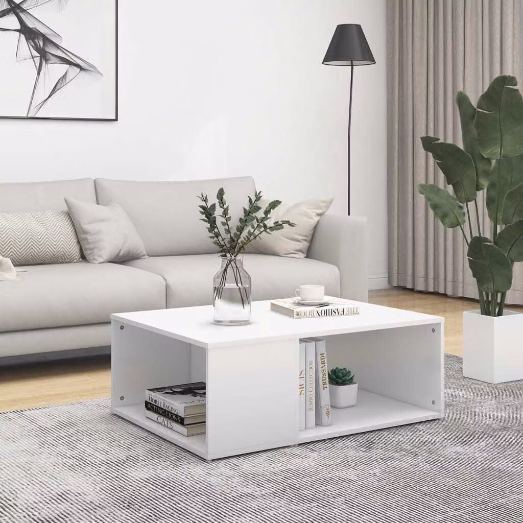 The Living Store tavolino bianco 90x67x33 cm in materiale ligneo