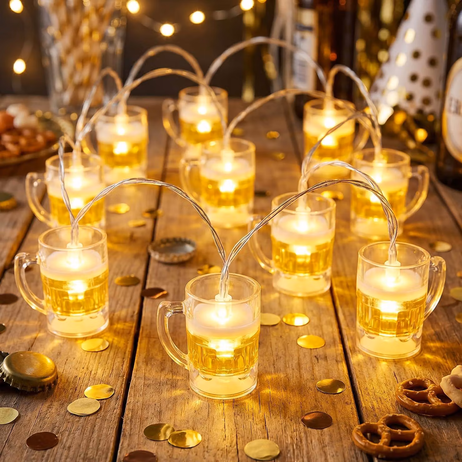 Catena luminosa a LED per bicchieri, lunghezza 1,5 metri, 10 luci, alimentazione USB
