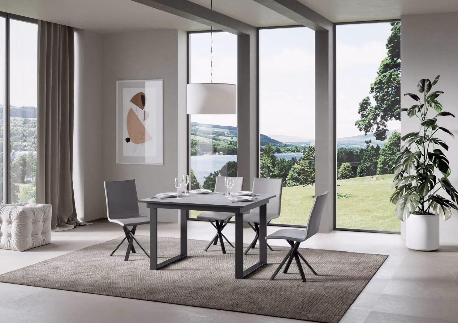 ITAMOBY - Tavolo allungabile 120/180x90 cm Bandos cemento telaio e gambe antracite