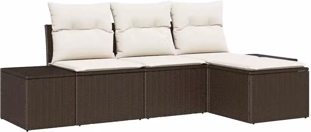 Set Divano da Giardino 4 pz | Set Salotto da Giardino Marrone e Crema polyrattan