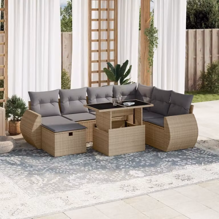 vidaXL Set Divano da Giardino 8 pz in Polyrattan con Cuscini Beige e Grigio per Terrazza e Giardino