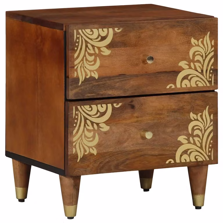 vidaXL Armadio da Notte Moderno in Legno e Metallo Marrone Mango L: 40 cm, P: 33 cm, H: 46 cm