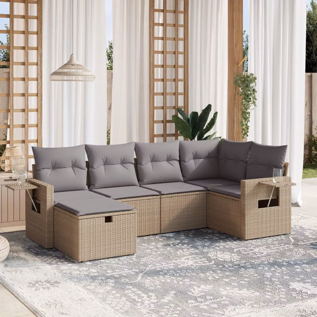 vidaXL Set Divano da Giardino a L 6 pz con Cuscini Beige e Grigio in Polyrattan e Metallo – 1