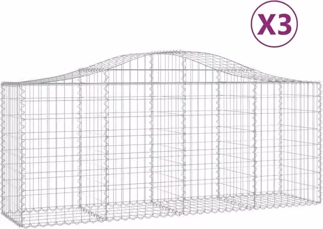 Cesti Gabbioni ad Arco 3 pz 200x50x80/100 cm Ferro Zincato