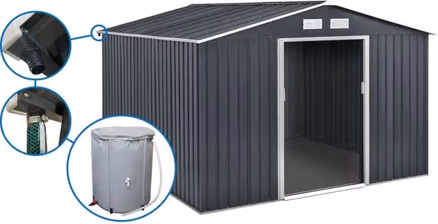 Capanno da giardino in metallo Vegas HABITAT ET JARDIN antracite e grigio con grondaia e serbatoio per il recupero dell'acqua, superficie 12,98 m² – 1