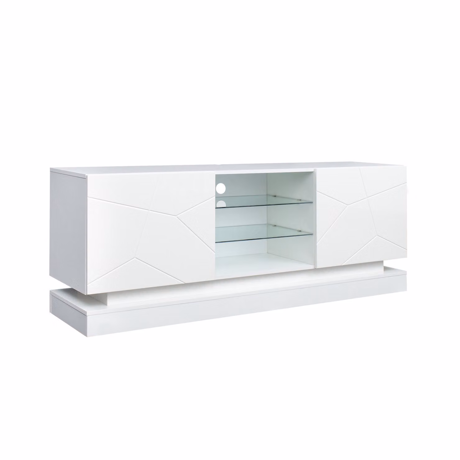 Mobile TV Moderno Aosom Bianco Lucido con Ripiani in Vetro L: 160 cm, P: 38.5 cm, H: 60 cm – 2