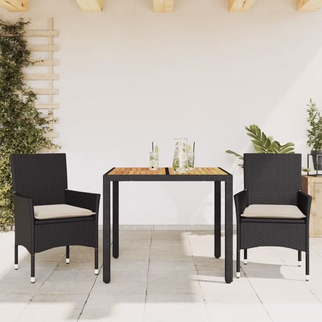 Maison Exclusive - Set Pranzo da Giardino 3 pz con Cuscini Nero Polyrattan Acacia