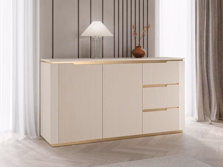 Cassettiera combinata FLUXA - beige scuro / beige scuro + oro