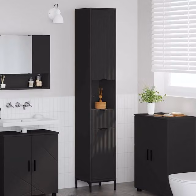 Mobile da bagno minimalista vidaXL nero con ante e cassetti L: 31,5 cm, P: 33 cm, H: 190 cm – 1