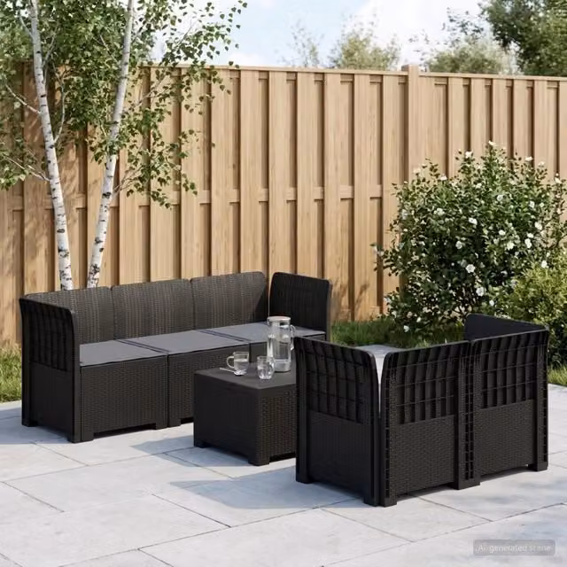 Divano da Giardino 5 Posti con Cuscini Stile Rattan PP 3443893