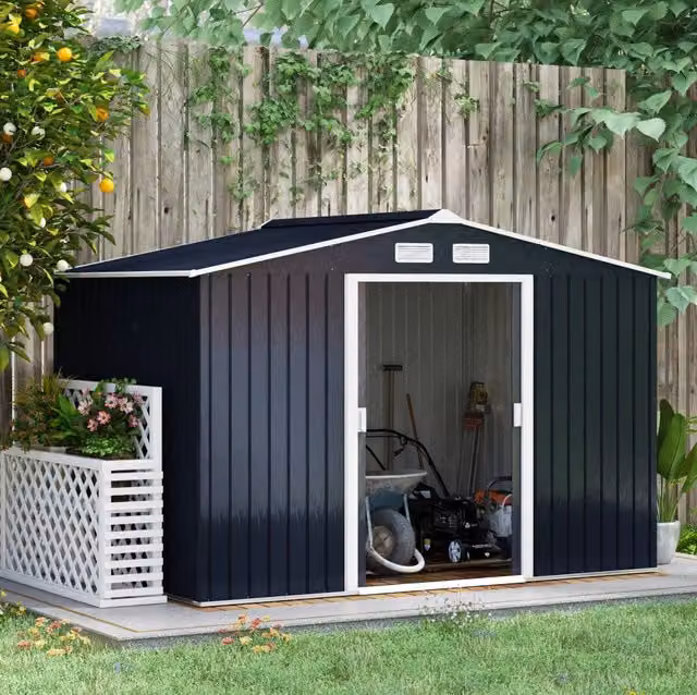 Casetta da giardino in acciaio grigio antracite con porte scorrevoli 277 x 195 x 192 cm