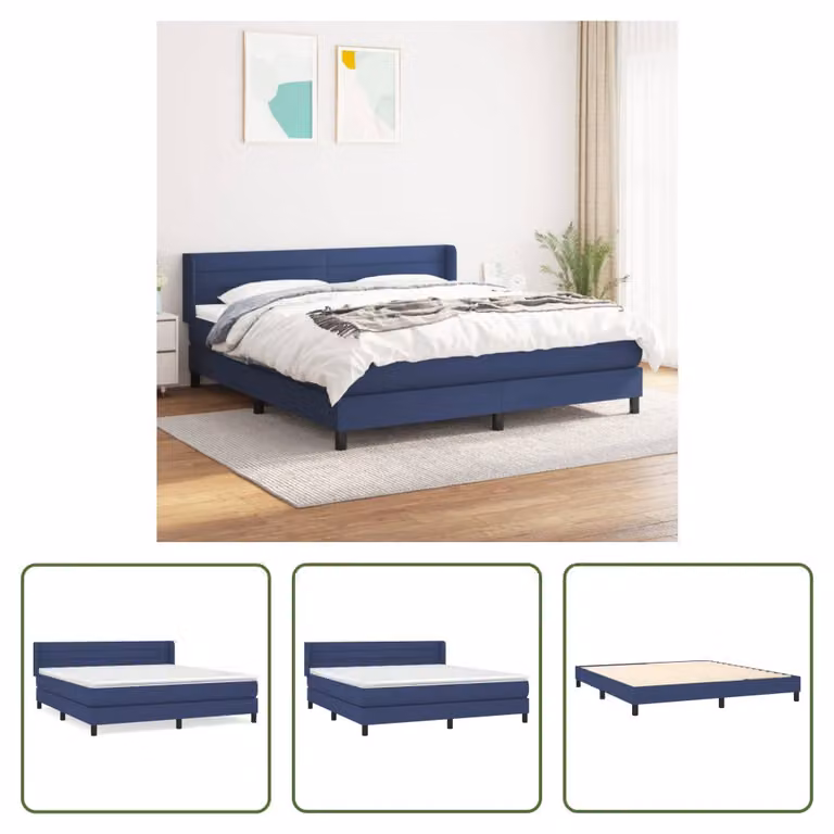 The Living Store Letto a molle con materasso blu 180x200 cm in tessuto