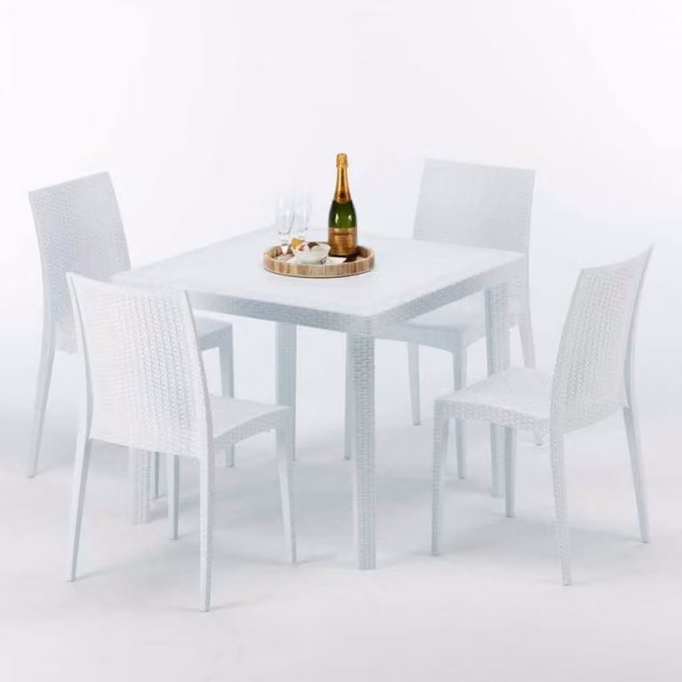 Tavolo quadrato bianco e 4 sedie in polipropilene colorato per esterni Grand Soleil Bistrot Love - Bianco