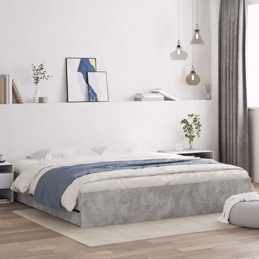 vidaXL Giroletto con Cassetti in Legno Multistrato Grigio, L/P/H: 180 x 200 x 33 cm – 1