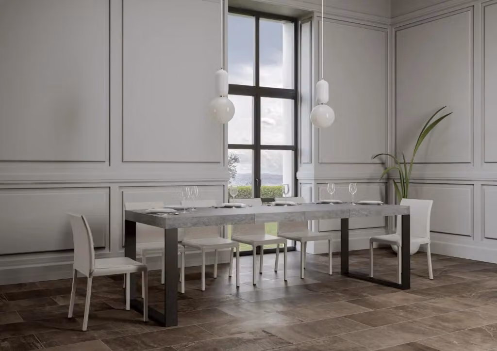 Tavolo allungabile moderno Bs Com in materiale composito con telaio in metallo antracite L: 90 cm, P: 200-304 cm – 2