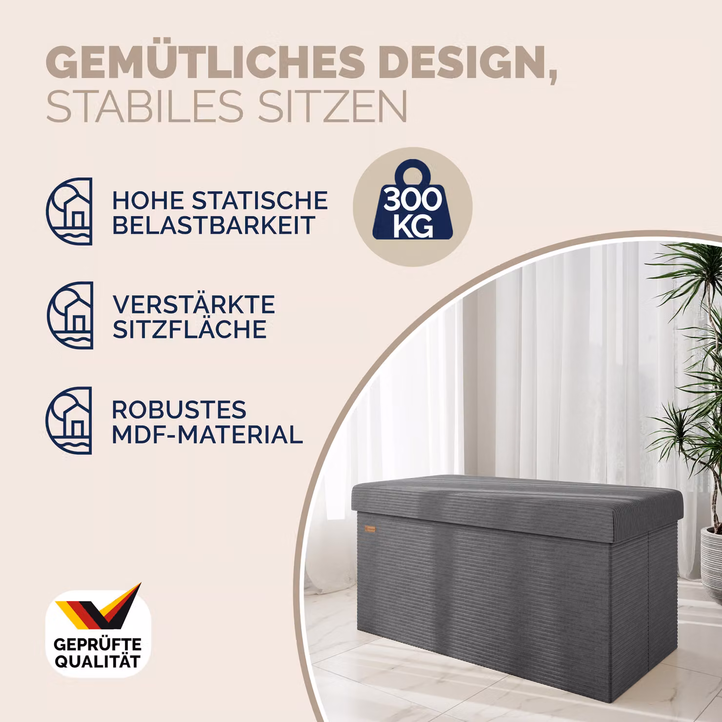 Panca pieghevole Casaria® in MDF e corda color antracite L: 76 cm, P: 38 cm, H: 38 cm – 2