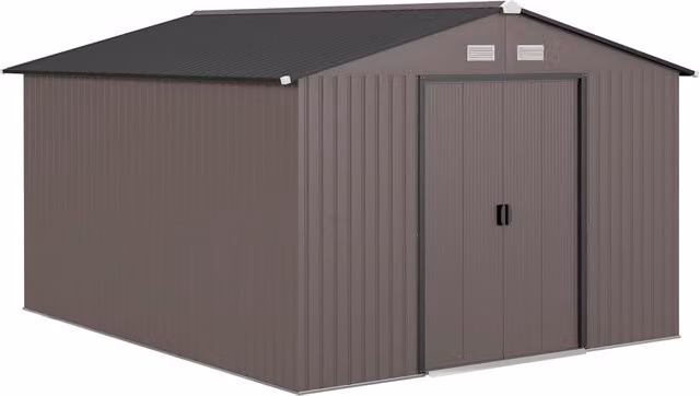 Casetta da Giardino in Acciaio con Porte Scorrevoli ¨C zephmum ¨C Marrone 322x277x192 cm