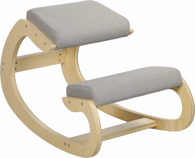 Sedia Ergonomica con Inginocchiatoio HOMCOM Reclinabile in Tessuto Effetto Lino e Legno di Betulla, Grigio Chiaro, L/P/H: 55 x 55 x 85 cm