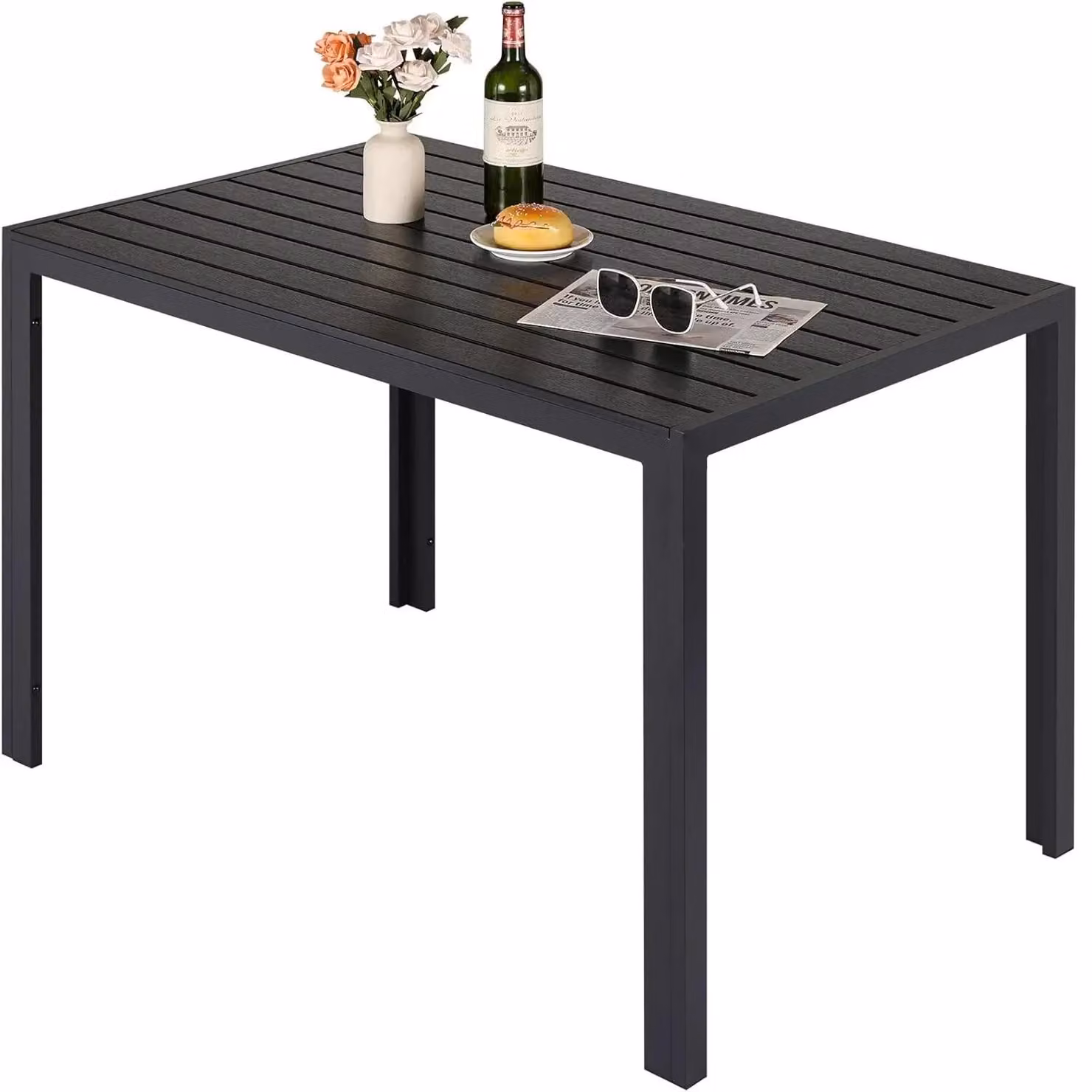 Tavolo da esterno - Tavolo da giardino in alluminio, dimensioni 110x70x73 cm - Piano con 10 listelli - Per 6 persone - Resistente agli agenti atmosferici - Design moderno - Colore nero