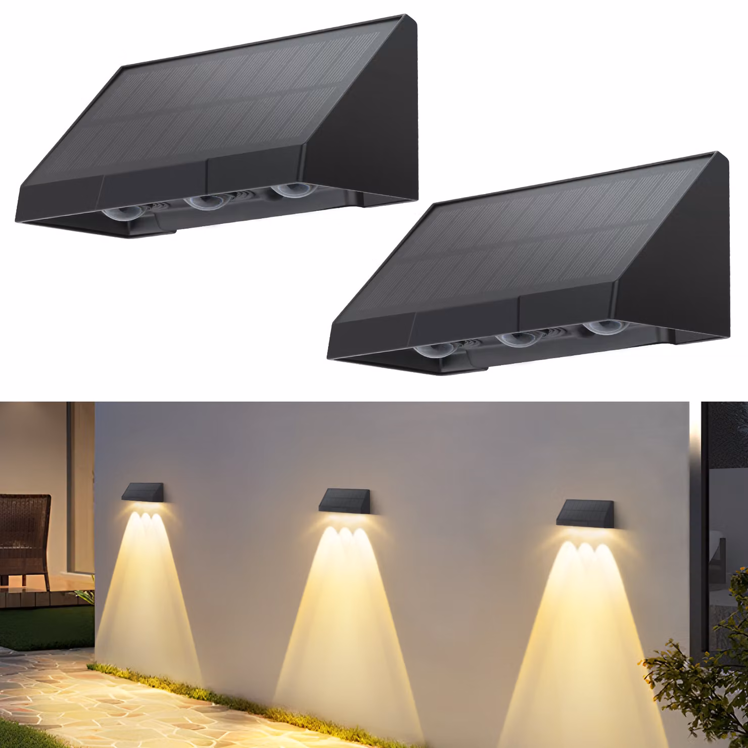 ZMH lampade solari per esterno 2pcs solare parete luce esterna LED 2 modalità luci parete esterna 3000K bianco caldo luci parete solare impermeabile illuminazione solare per recinzione terrazza balcone giardino