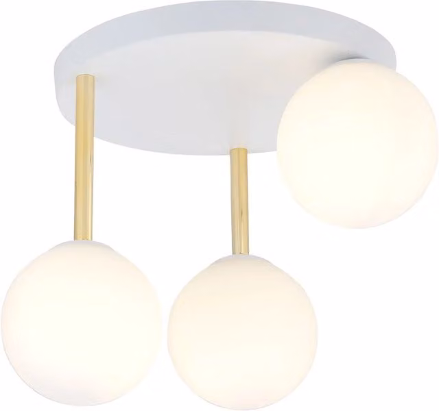Plafoniera Contemporanea Myrddin Luceart-Classic con 3 Luci in Metallo e Vetro Bianco e Oro