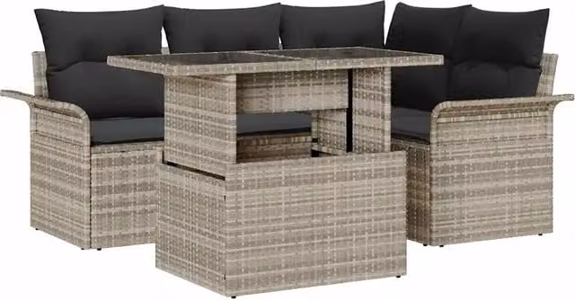 Set Divano da Giardino a L vidaXL 5 pz Grigio con Tavolino e Pouf in Acciaio Verniciato e Tessuto Resistente ai Raggi UV