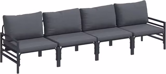 Set Divano da Giardino con cuscino 4 pz | Set Salotto da Giardino Nero Acciaio