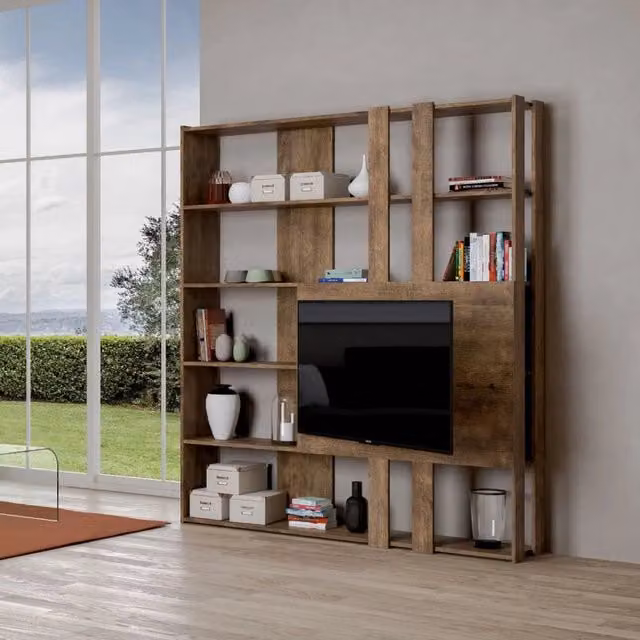 Composizione Libreria Kato 6R 2 fianchi 2 fasce lunghe 2 fasce corte 2 fasce medie pannello TV - Noce,M