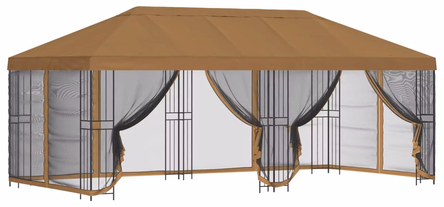 Gazebo con pareti laterali 6 x 3 m Beige Poliestere e Acciaio
