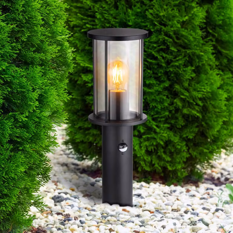 Globo Lampioncino Gracey, nero, con sensore, 45 cm, IP54, E27 dimmerabile, Nero, Metallo, Lampada da esterni