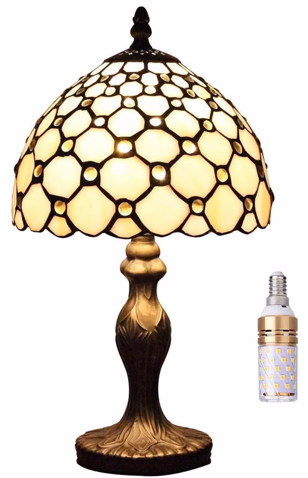 Lampada da tavolo Tiffany - Vetro colorato - 20 x 20 x 38 cm - Per soggiorno e ufficio