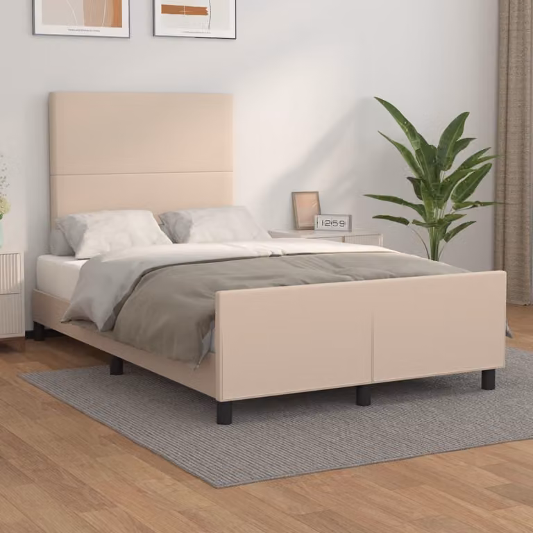 The Living Store Giroletto con testiera cappuccino-marrone 120x200 cm in ecopelle