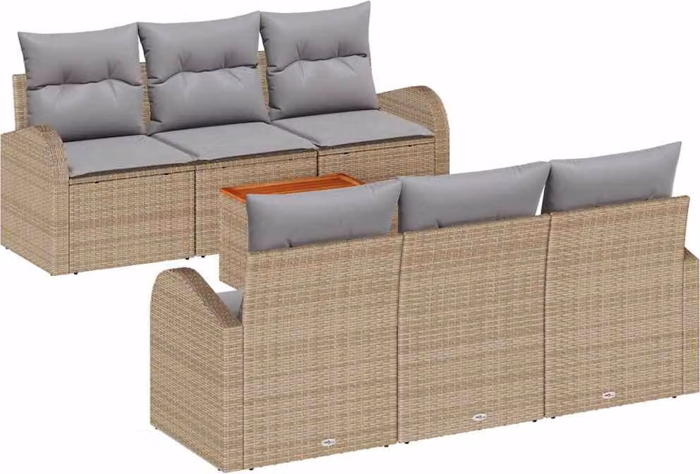 Set Divano da Giardino 7 pcs Beige e Grigio Chiaro polyrattan