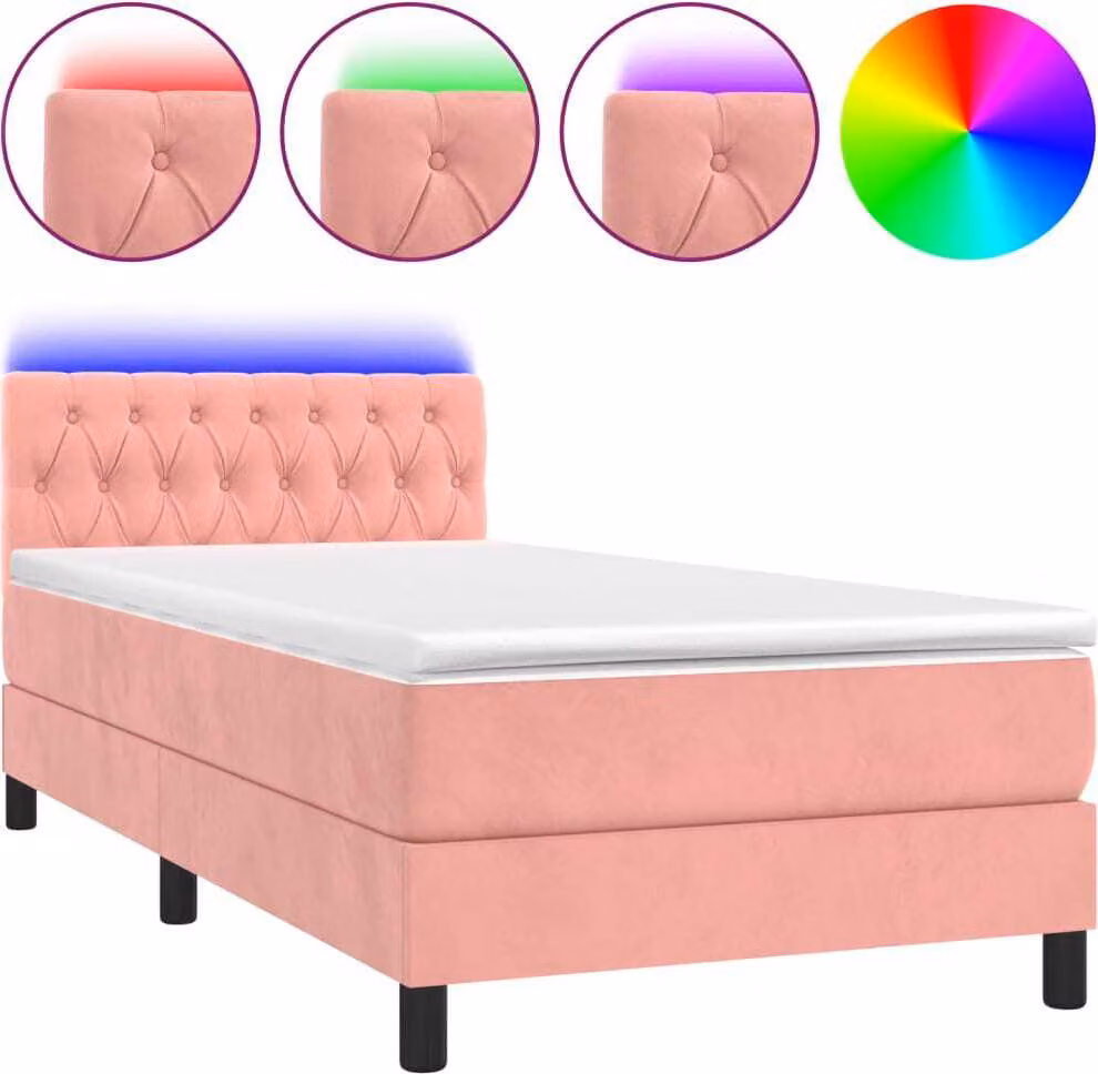 Letto a Molle con Materasso e LED Rosa 100x200 cm in Velluto