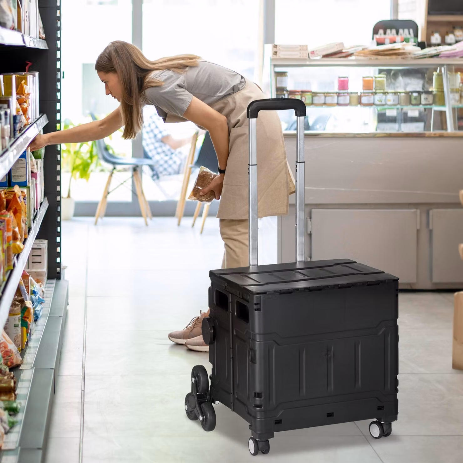 Carrello della spesa saliscale pieghevole HOMCOM con manico telescopico, Nero – 2